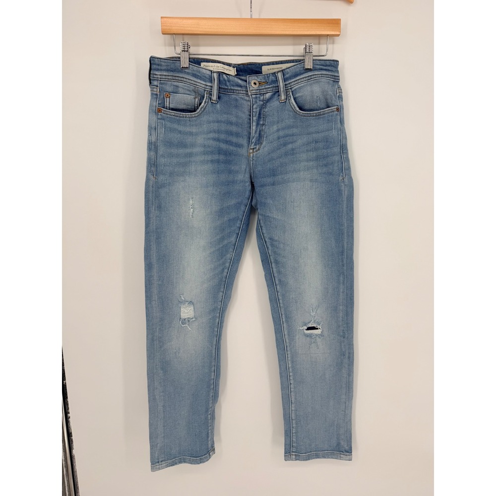 Pilcro Slim Boyfriend Jeans 26 Light Blue Distressed Denim Boho Anthropologie